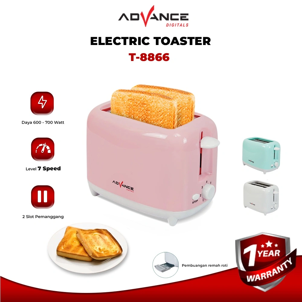 Advance Pemanggang Roti Listrik Toaster Sandwich Otomatis Pop-up T8866 Garansi Resmi Advance 1 Tahun