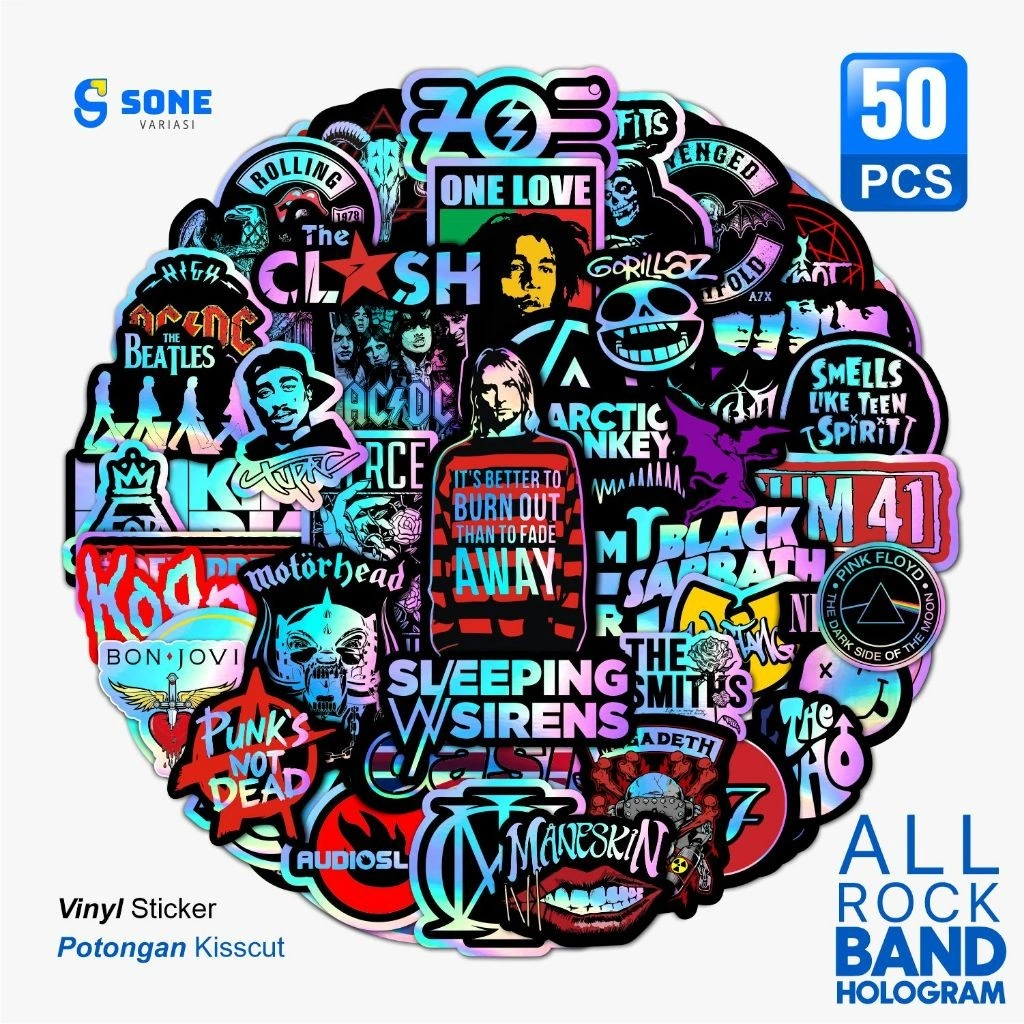 Sticker Band Aesthetic Paper Hologram Waterproof untuk Aksesoris Sticker Motor Keren- Helm -Laptop