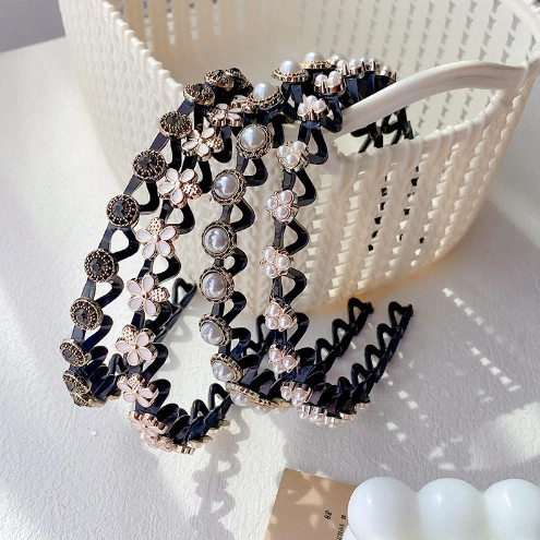 Bando Include Jepit Rambut RIK F5820 2in1 Fashion Korea Pola Mutiara / Bando Rambut Kepang Korea Mutiara Kristal Headband Keren