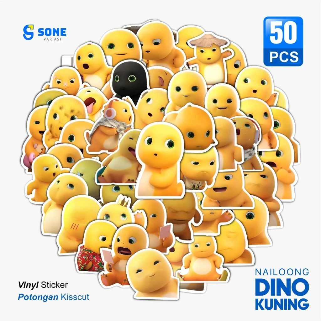 Sticker Pack Nailong Dino Kuning Aesthetic Paper Vinyl Waterproof Dekorasi Stiker Laptop Buku Journal Koper