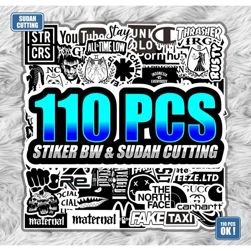 Stiker pack logo mini isi 110 pcs Stiker brand meme Stiker tumbles isi banyak berkualitas keren