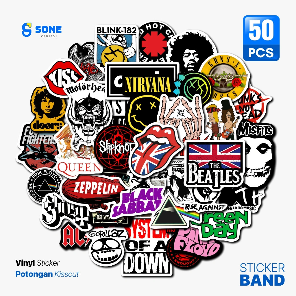 STIKER Aesthethic BAND Music Rock Punk Heavy Metal Vinyl Waterproof - Sticker Helm Buku Jurnal Koper Motor Casing HP Laptop