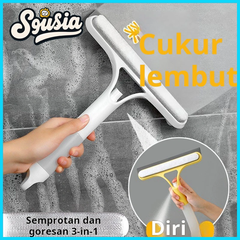 Alat Pembersih Kaca Multifungsi Pengikis Dua Sisi Tiga-dalam-satu dengan Botol Semprot Pengikis Kaca
