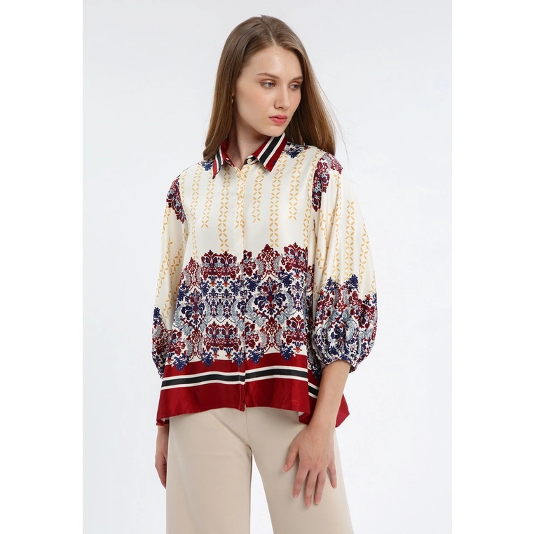 Minimal Marina Blouse Wanita Warna Beige Mix