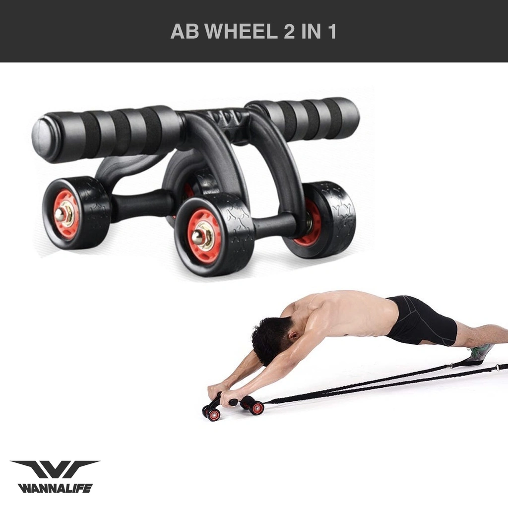 WANNALIFE AB Wheel 2 in 1 | Abdominal Roller 4 Roda | Alat Olahraga Perut