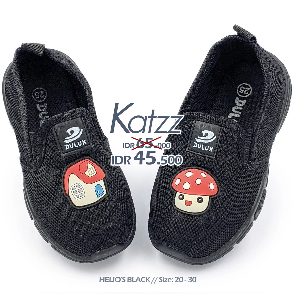 Katzz [PROMO] Slip-on Pre Walker Balita Umur 1 sd Umur 6 Size 20 - 30 Anti Slip Model HELIO'S WARNA HITAM. Sepatu anak fashion untuk jalan jalan. Modis nyaman lentur dan tidak licin. Kids shoes slide untuk di pakai Lebaran [Swallow x Katzz BX 6002]