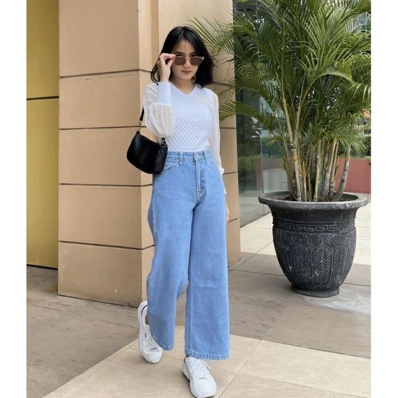 Celana Wanita RIK Highwaist Kulot Jeans Wanita Loose Keren
