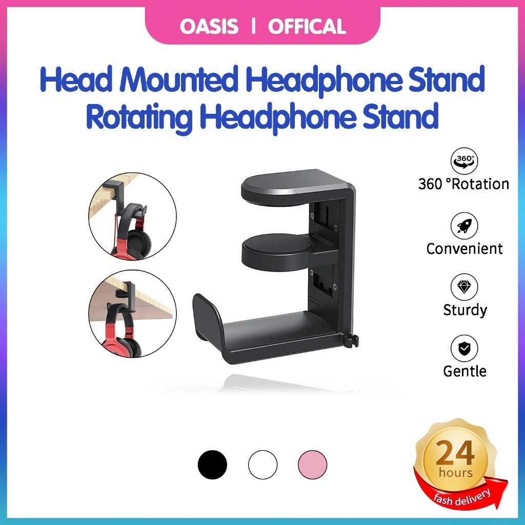 Dudukan Headphone Penjepit Putar 360 Derajat - Tempat Headphone Kompak dengan Ruang Penyimpanan