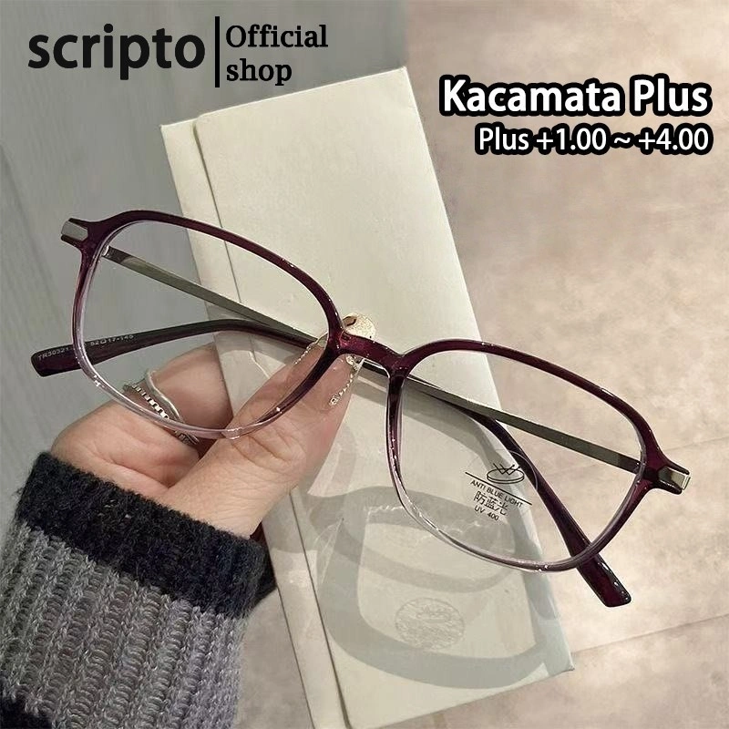 Scripto Kacamata Baca Plus Pria Wanita 2025 Baru Klasik Bingkai Kecil Fashion Square FrameTR90 Frame Komputer HP Anti Radiasi Blueray Anti Radiasi Laptop Smartphone Unisex Pria Wanita Lensa Plus +1.0 s.d +4.0 Reading Glasses