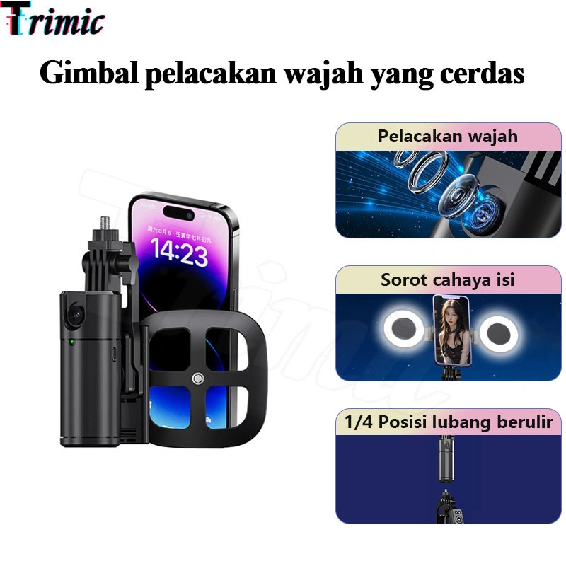 Trimic Auto Face Tracking 360° Rotation Gimbal Stabilizer 7 Tombol Bluetooth Portable HP Holder Mini Handphone Stabilizer Dudukan With Remote Control