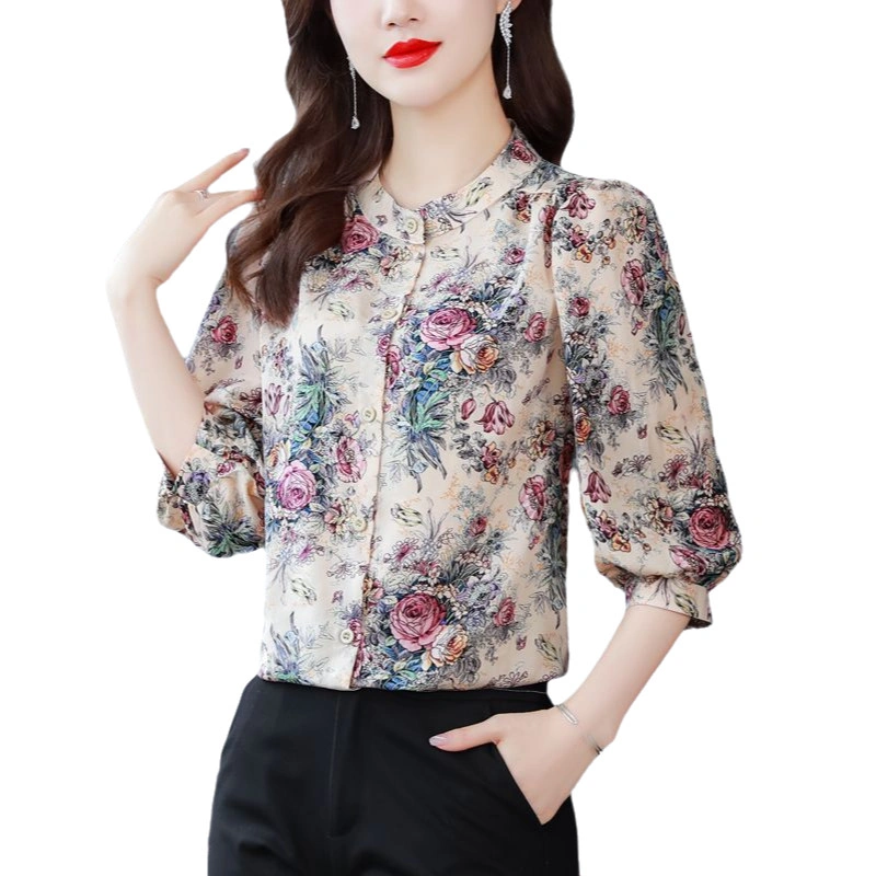 Bebovizi 3/4 Sleeve Blouse Fashion Korean Style Floral Casual Work Women Shirt Top Kemeja Wanita