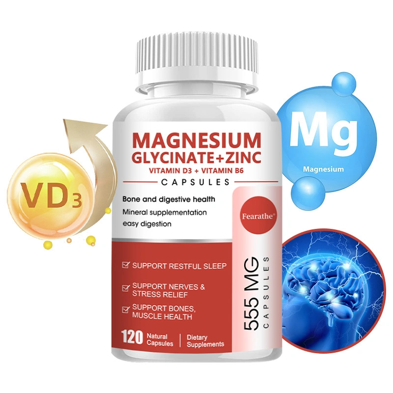 Iron Magnesium Glycinate Chelate 500 mg Kapsul dengan Seng, Vitamin D3 & B6 - Dukungan Saraf, Usus & Relaksasi