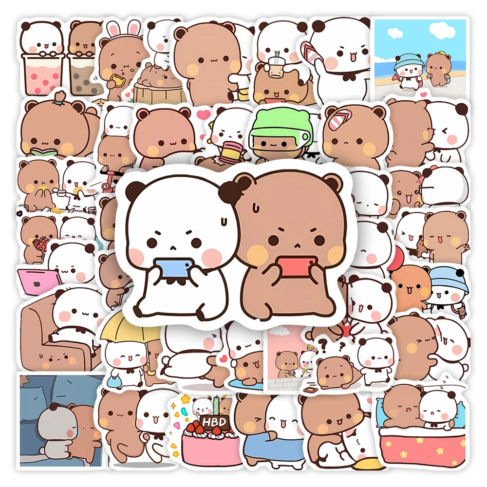 Kawaii Bubu and Dudu Stickers Cute Bear Couple DIY Kids Toy Gifts Decorative Decal for Phone Laptop Bottles Scrapbook Waterproof