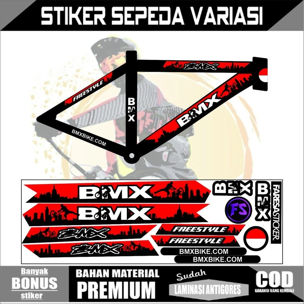 (COD) STRIPING STICKER SEPEDA BMX, SEPEDA FREESTYLE MERAH