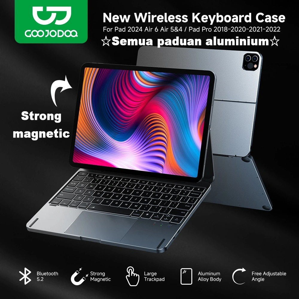 GOOJODOQ Magic Keyboard Case Paduan aluminium Case for iPad Pro 11 12.9  iPad Air 6 Air 5 Air 4 10.9 Backlight LCD Display Keyboard Smart Cover