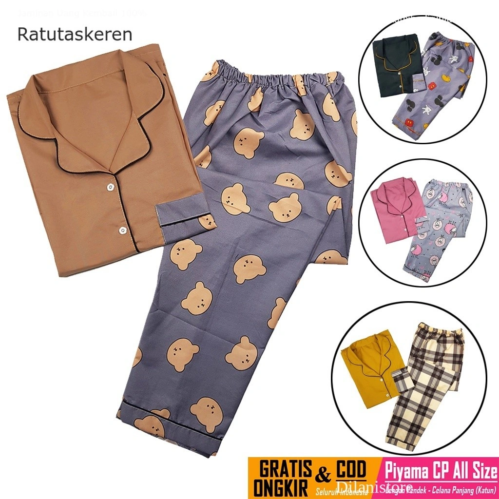 Baju Tidur RIK1224 Piyama Wanita Dewasa Setelan CP Motif Trendy Keren