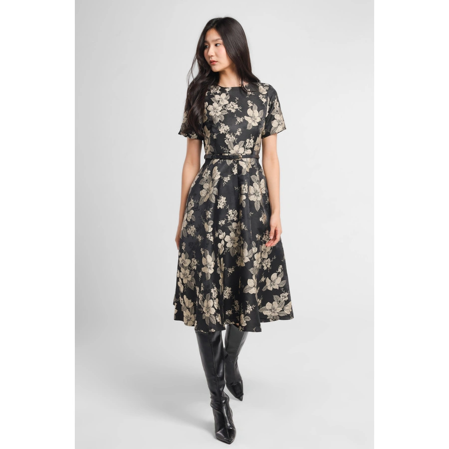 Minimal x Marsha Aruan - Noa - Fit & Flare Jacquard Dress - Hitam