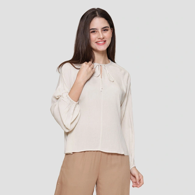 St Yves Crinkle Viscose Loose Tie Neck Blouse Wanita 123088785