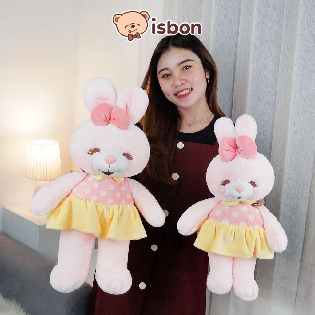 ISTANA BONEKA Kelinci Berdiri Cheerful With Pita Baju Bunga Rok Kuning Rabbit Lucu Mainan Anak Hadiah Spesial Ulang Tahun