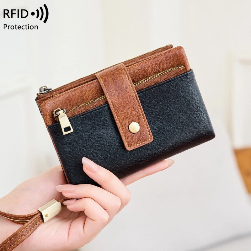 RFID Blocking Women's Trifold Wallet - Retro Large Capacity with Coin Pocket