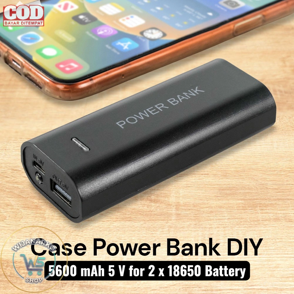 VARITIES Power Bank DIY Case Flashlight USB Port 2 PCS 18650 Flat Top - V600