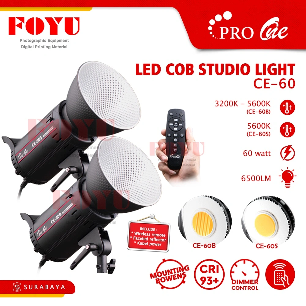 LED COB Lampu Foto Video Studio Light Lighting Continuous Pro One CE-60