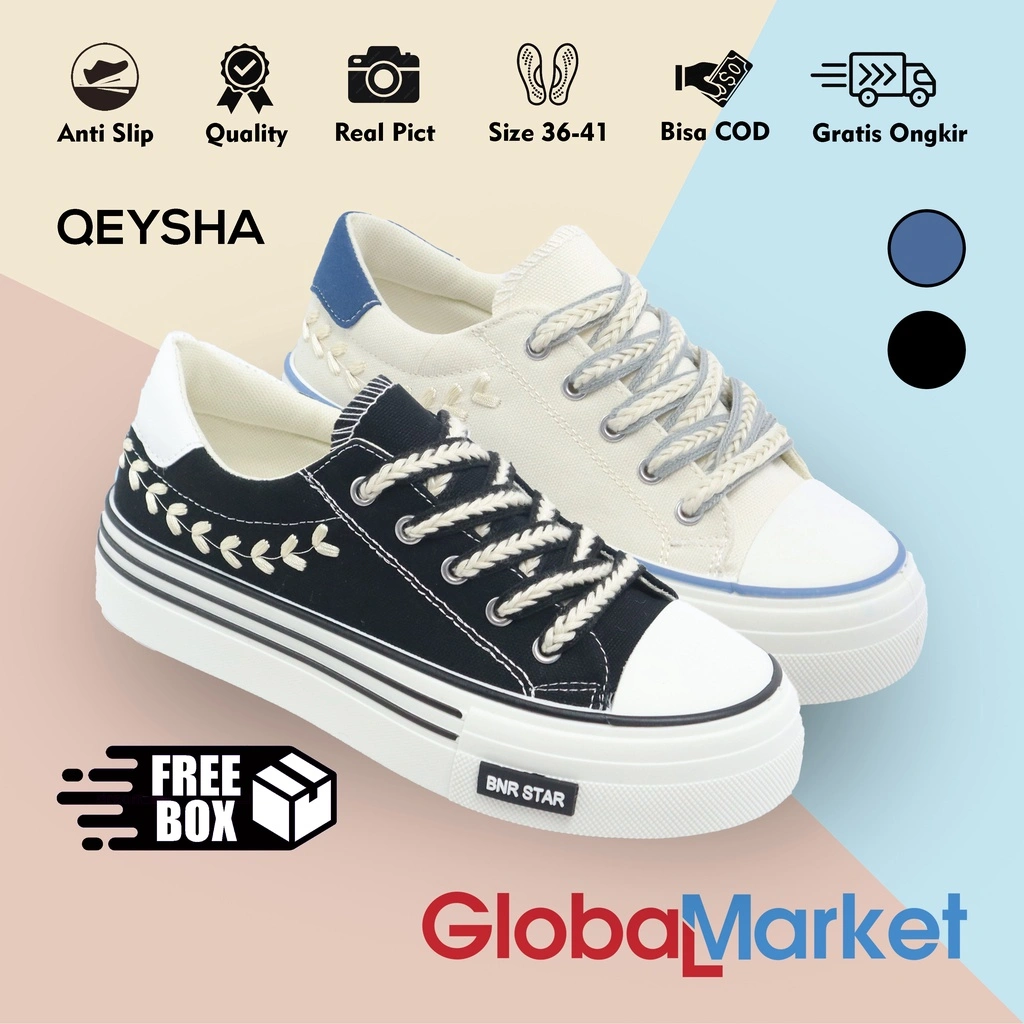 Globalmarket Free Kotak Box Qeysha Sepatu Wanita Kanvas Konvers Import Sneakers Cewek Convers Canvas Premium Quality Korea Size 36 Sampai 41 Cod 1289
