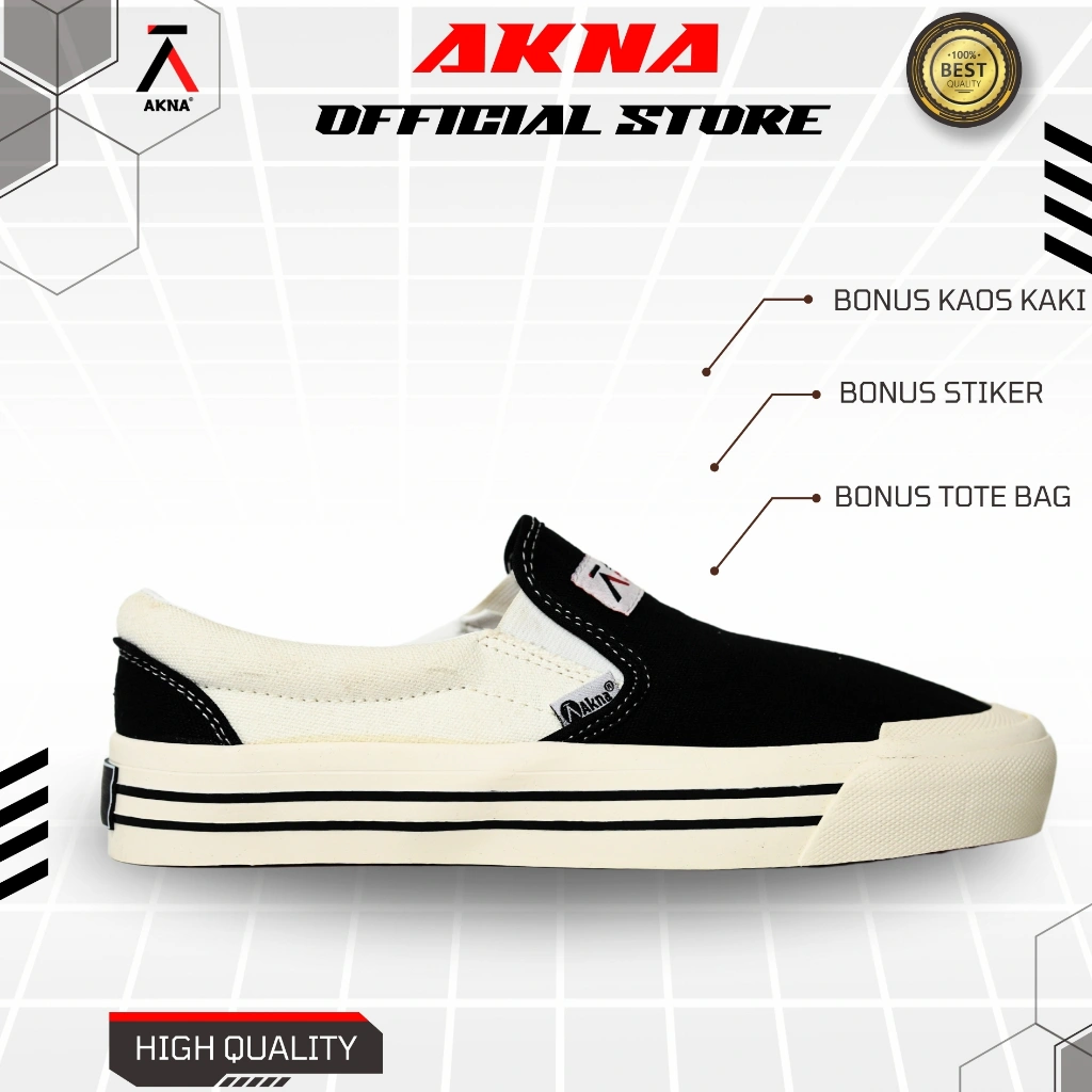 AKNA - Sepatu Slip On Tektona Black White Pria Wanita