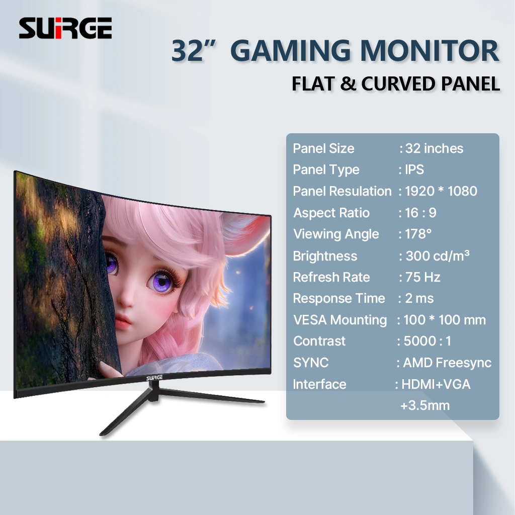 SUIRGE Gaming Monitor 32" 3000R Curved 1080P HD No Border IPS Panel Monitor