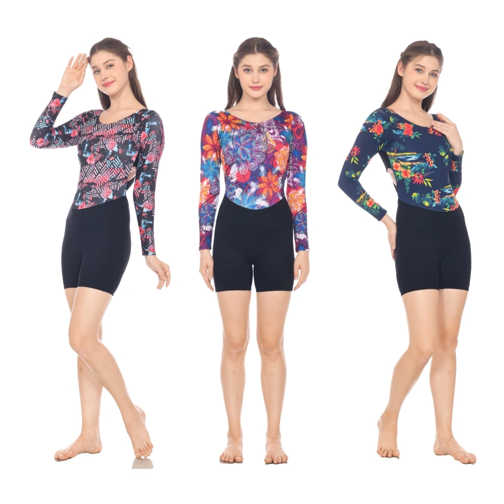 Baju renang wanita diving dewasa motif lengan panjang model bikini Lapis CUP BRA/BH