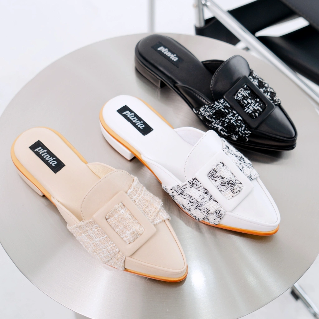 Pluvia Kanza Mules Wanita Sandal Heels Hak 3 Cm