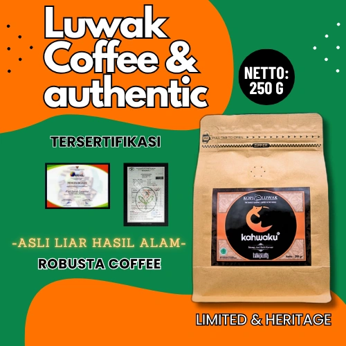 Kopi Luwak Robusta Lampung Asli Liar 250g – Premium, Bubuk & Roasted Bean Pilihan, Terbaik dari Alam