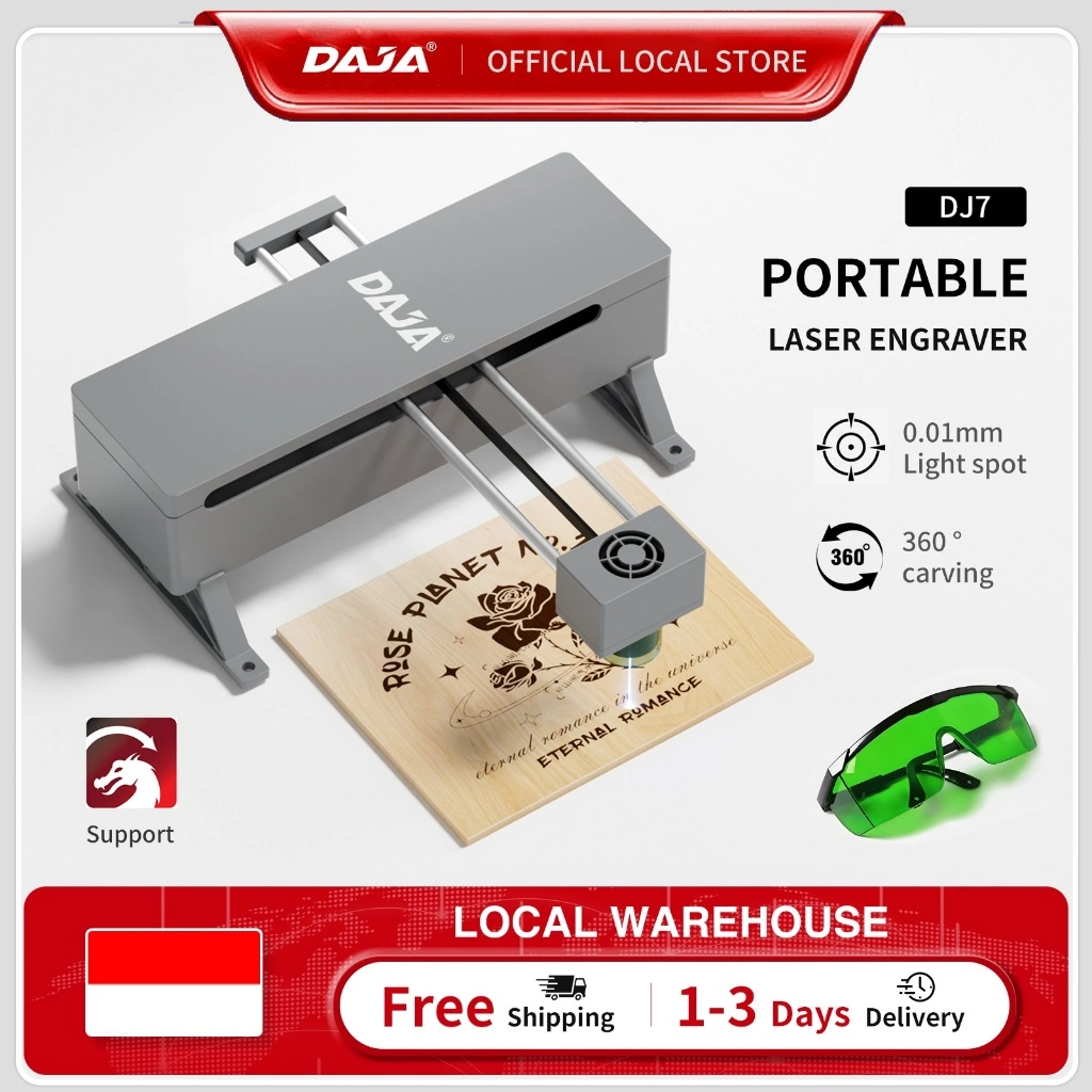 DAJA DJ7 Mesin ukir laser / Mesin ukir portabel kecil / Ukiran logam / Pemotongan khusus / Kecepatan tinggi cerdas / Mesin ukir kustomisasi hadiah / Pencetakan label / Pencetakan / Mesin ukir kulit, balok kayu, akrilik, plastik, kertas kraft, bambu DIY /