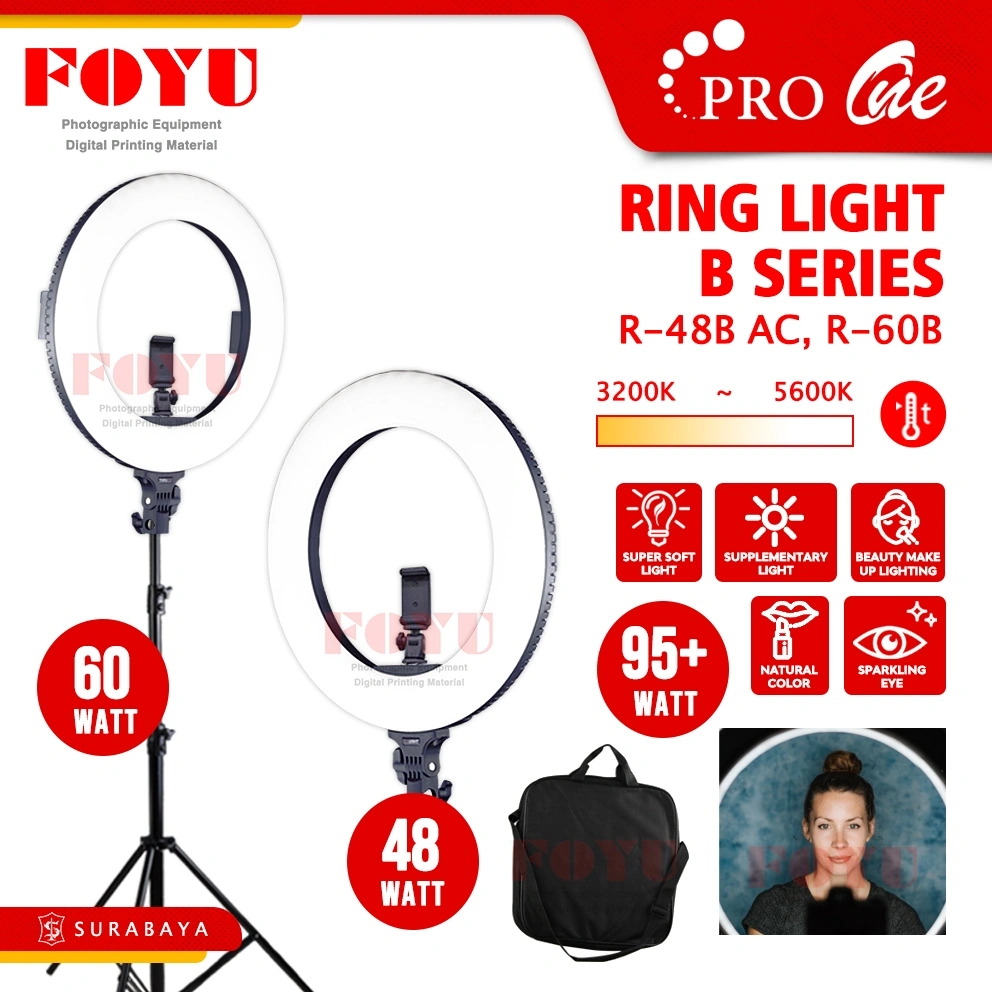 Pro One Ringlight Ring Light LED 48 60 Watt Lampu Makeup 45 Cm MUA Vlog Streaming Konten Kreator R-48B AC R-60B