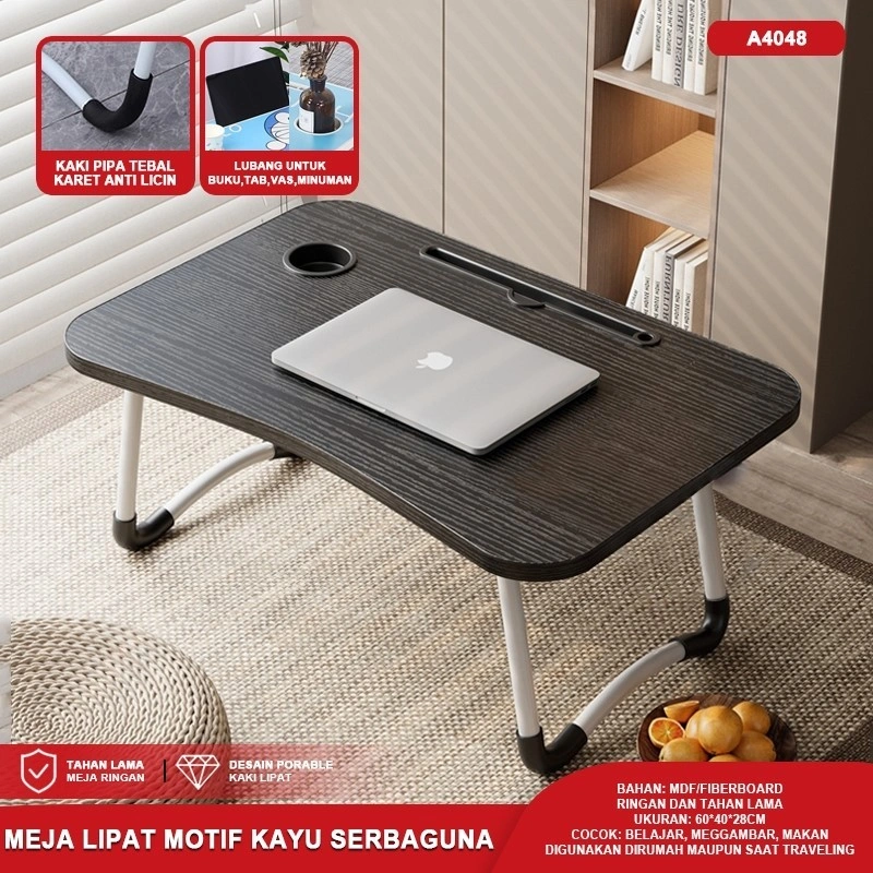 Meja Lipat Kayu Karakter Polos Motif Kayu Meja Plastik Lucu Traveling Friendly Meja Belajar Anak