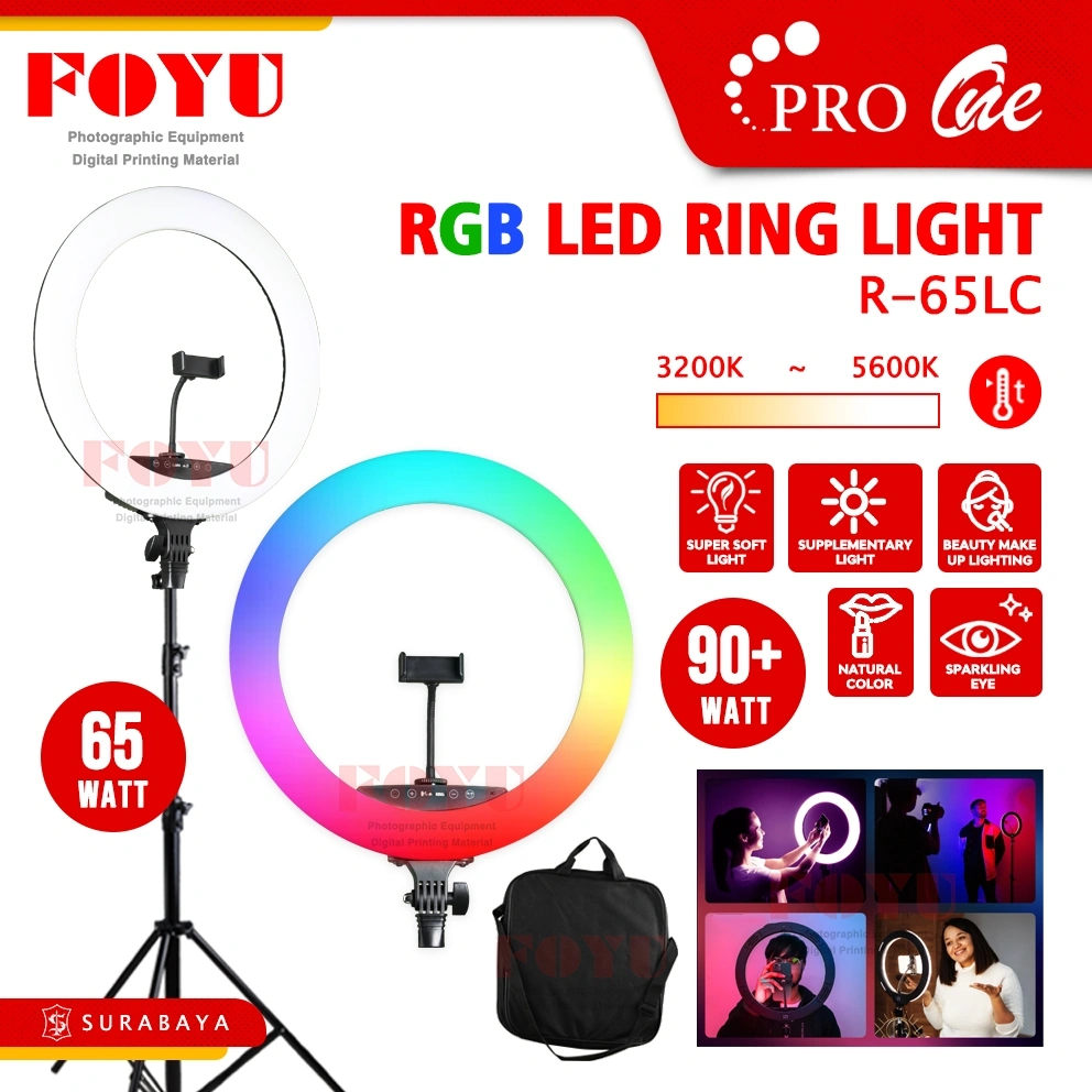Pro One Ring Light Ringlight 65 Watt RGB LED 45 cm Lampu Warna R-65LC Streaming Konten Kreator Foto Video Makeup
