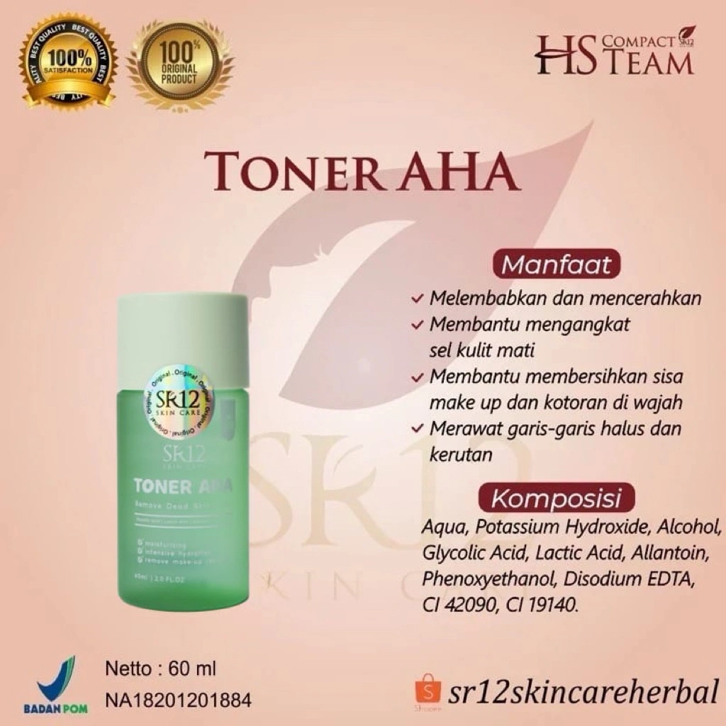 SR12 Toner Wajah AHA GLowing Exfoliating Mengangkat Sel Kulit Mati Menyegarkan Membersihkan Sisa Make Up Kotoran Di Wajah 60ml