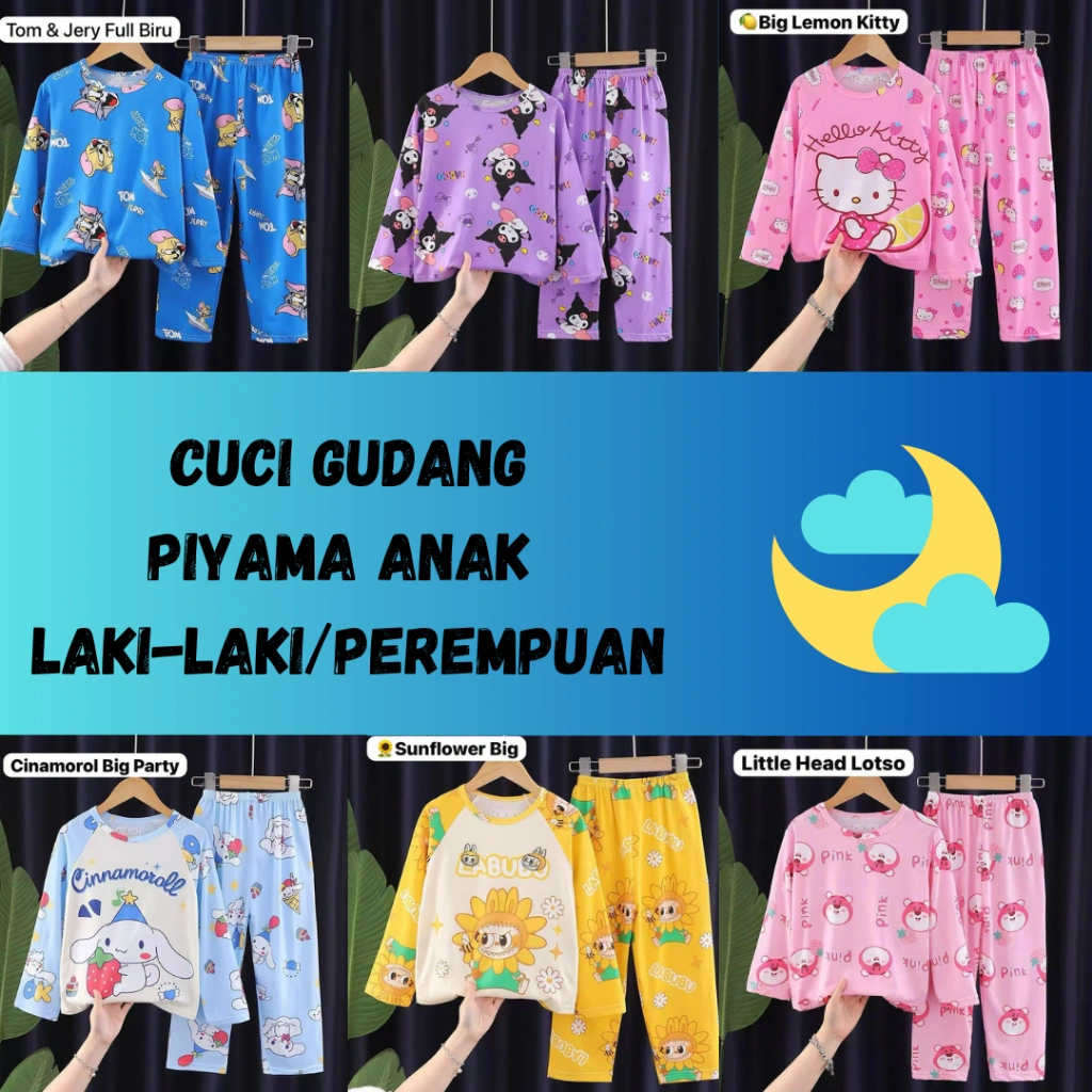 {CUCI GUDANG} Piyama Anak Laki-laki/Perempuan Umur 4-15 Tahun Import Premium