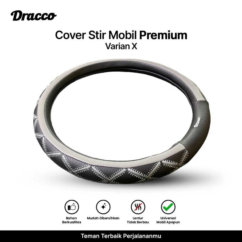 Sarung Setir Mobil Hitam Abu Premium Dracco Cover Stir Kulit Cross X Premium Steering Wheel Cover