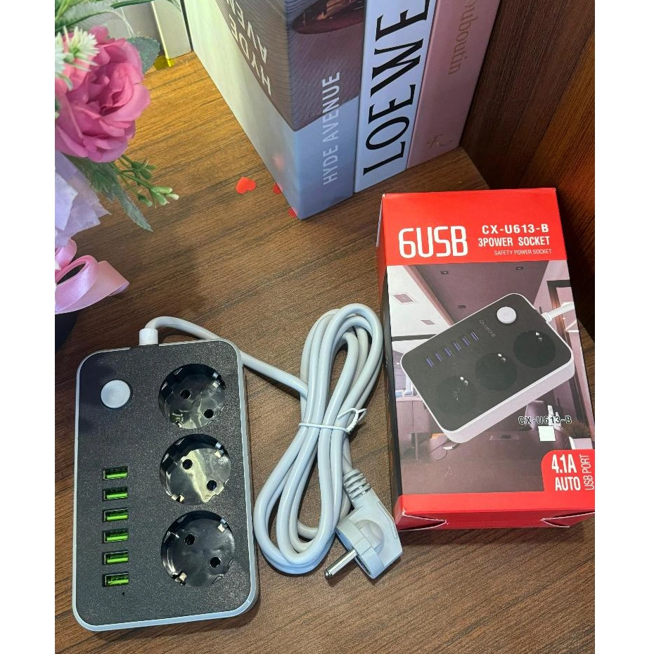 SMARTCOM - Stop Kontak 314U Smart Power Strip Plug Adapter 2.1A QuickCharger Stop Kontak Garansi