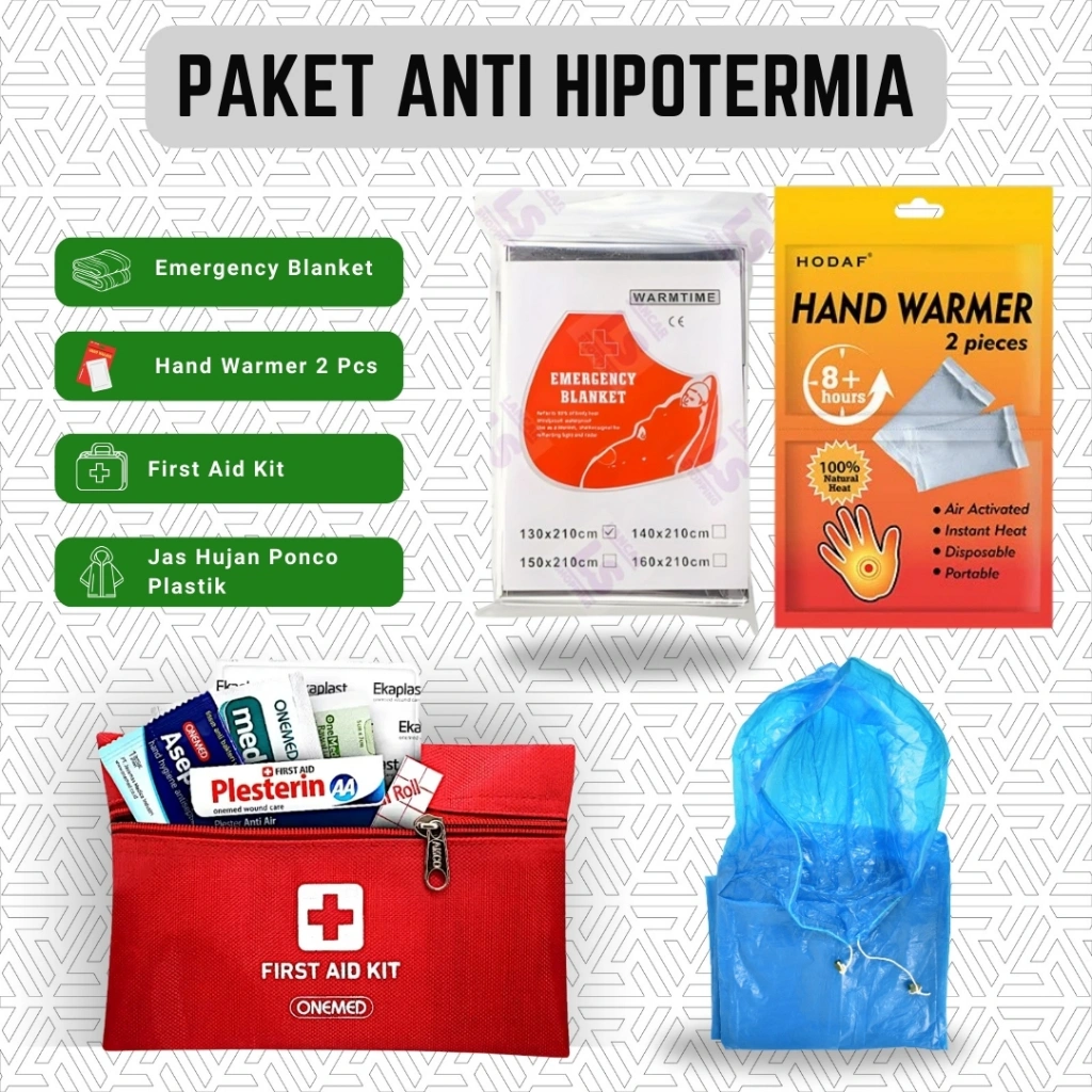 [ COD ] Paket Survival Anti HIpotermia : Emergency Blanket, Hand Warmer & P3K Gunung Pendaki Outdoor