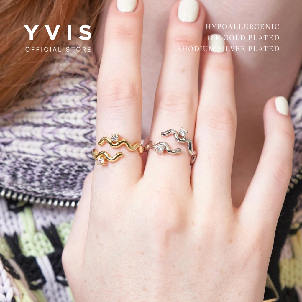 YVIS Spaghetti Ring | 18K Gold Plated Hypoallergenic - Cincin Wanita - Ring Silver Rhodium Plated