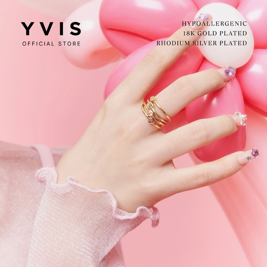 YVIS Sprinkle Ring | 18K Gold Plated Hypoallergenic - Cincin Wanita - Ring Silver Rhodium Plated