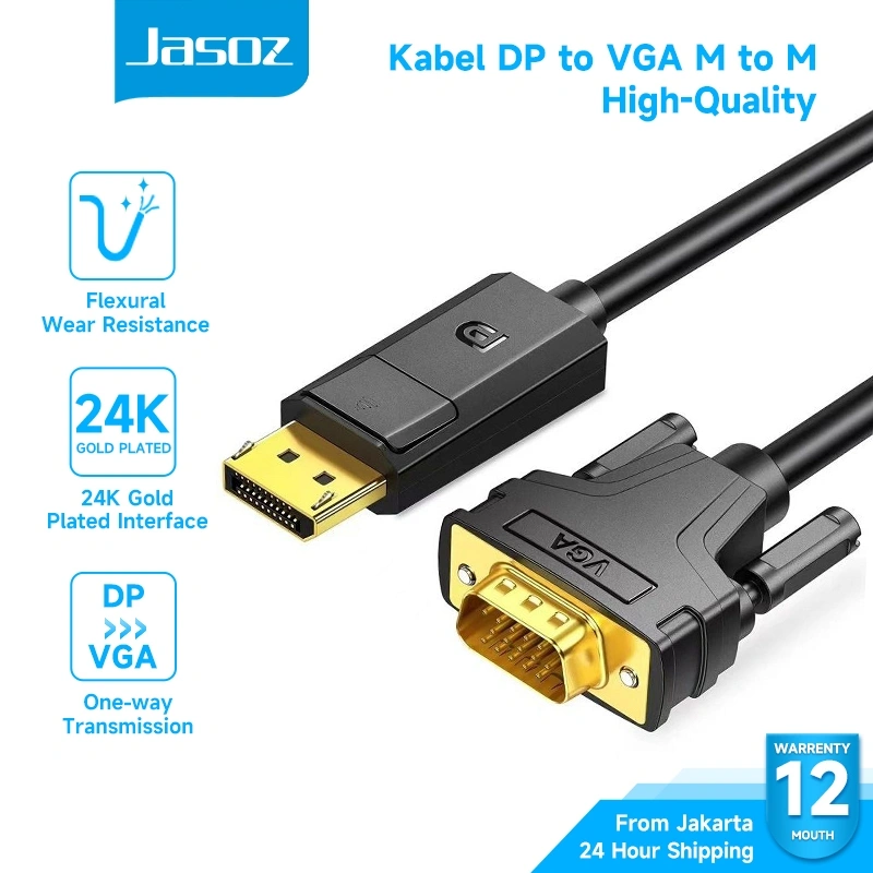 Jasoz Kabel Displayport Male to VGA Male Cable DP to VGA 1080p DisplayPort to VGA Adapter for TV LCD