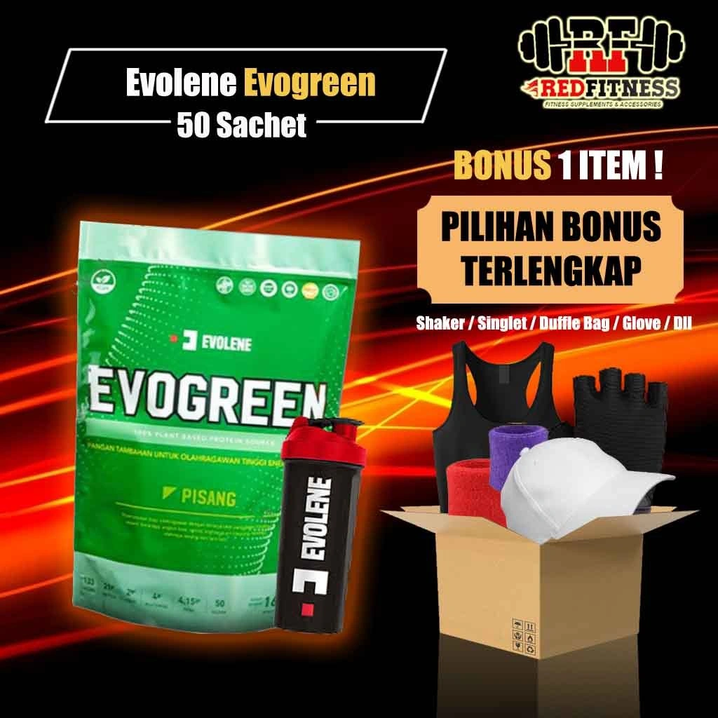 Evolene Evogreen 50 Sachet (1.600gr) / Vegan Protein Vegetarian Plant Based Protein BPOM Halal