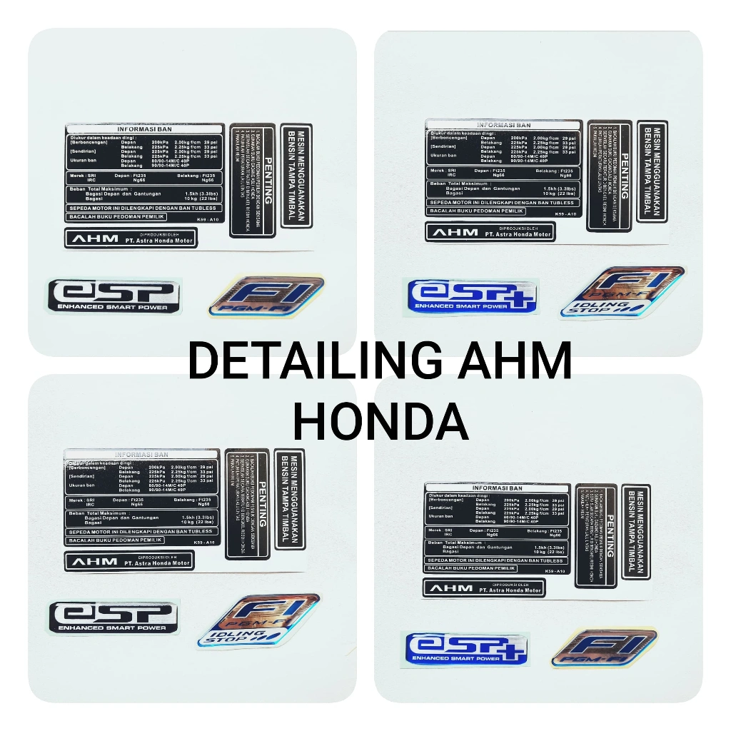 STIKER DETAILING AHM PENTING INFO BAN ASTRA HONDA MOTOR PAKET ESP+FI