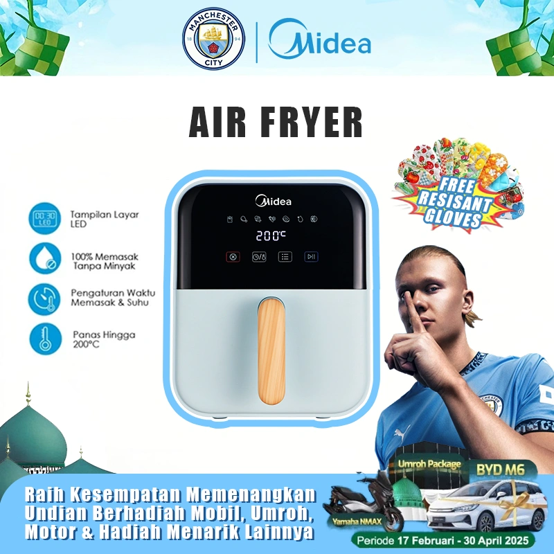 Free Gift Midea Air Fryer Low Watt 650W 4L Wood Handle Kayu Digital Touch Screen Frayer MAD40007ADG