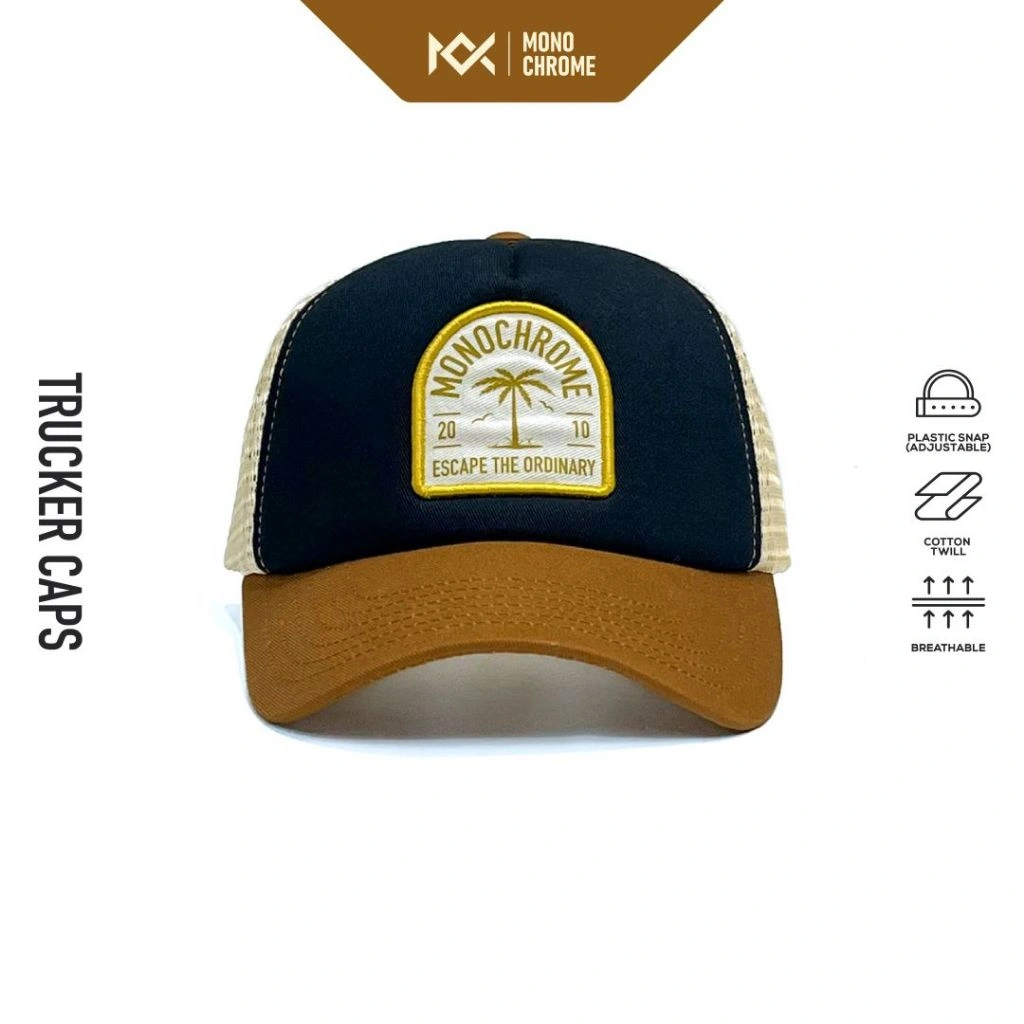Monochrome Topi Pria Trucker Jaring Cotton Twill Hat Outdoor Blue Sand
