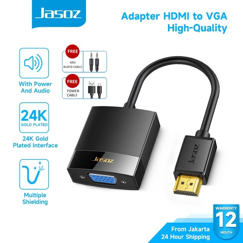 Jasoz Conveter HDMI to VGA Adapter 1080p Audio Video With Cable Power For Ps4 PS5 HDTV Projector