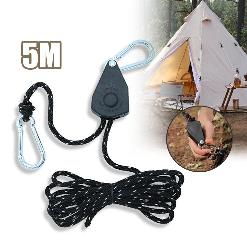 5M Katrol Tali Guyline Stopper Metal Pulley Buckle Carabiner Karabiner Flysheet Terpal Tenda Camping